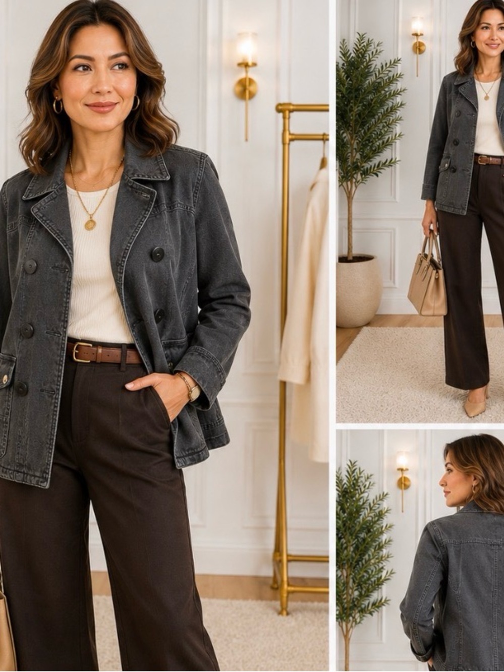 Lauren Jeans Co. Ralph Lauren Women’s Black Denim Double-Breasted Jacket Size M